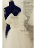 Short Sleeves Ivory Rosette Tulle Flower Girl Dress